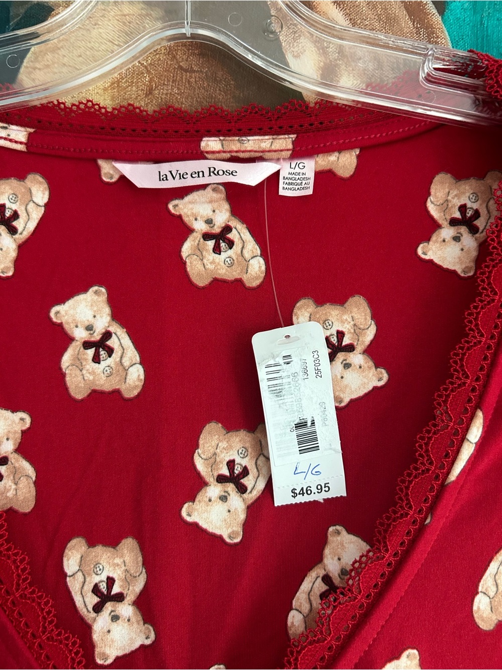 NWT La Vie en Rose Red Teddy Bear Print Pajama One Piece